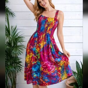 Metropolitan Midi Colorful Button Strap Stretch Ruffle Plus Size Dress 1X